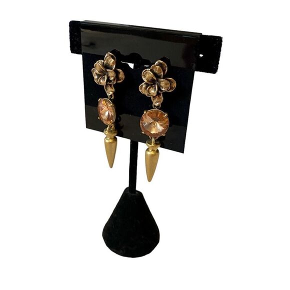 Stella & Dot Antique Gold/Brass Toned Jeweled Statement Drop Earrings. - Picture 2 of 6